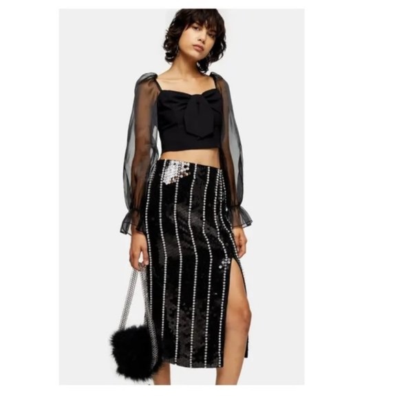TOPSHOP Sequin Diamante Stripe Skirt - Picture 2 of 8